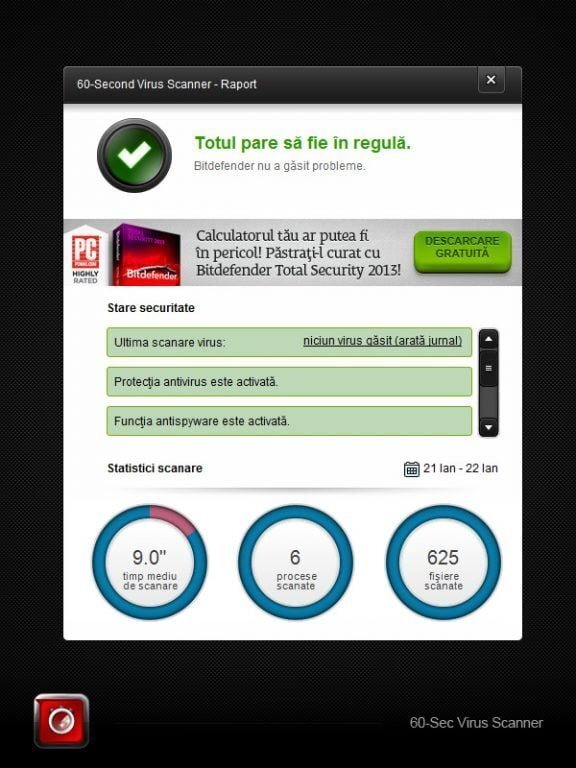 aplicatia gratuita Bitdefender