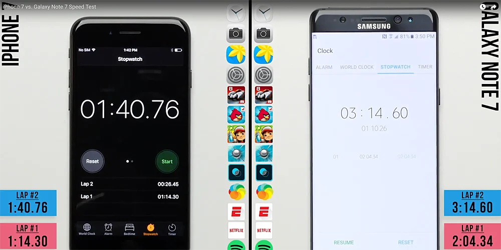 iPhone 7 spulberă Galaxy Note 7 in testele de viteză