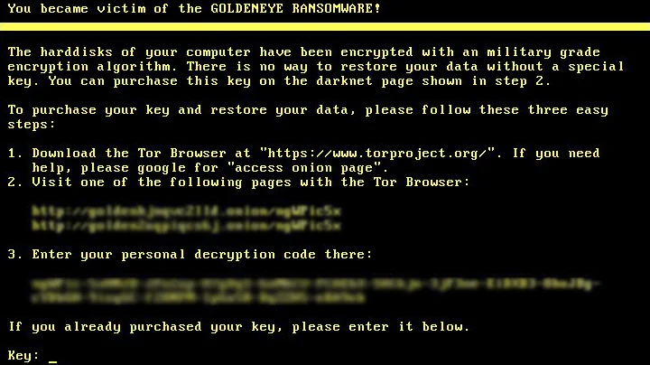 Goldeneye ransomware lock screen