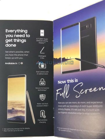 Galaxy Note 8, specificaţiile complete. Broşura celui mai spectaculos smartphone Samsung a apărut în presă