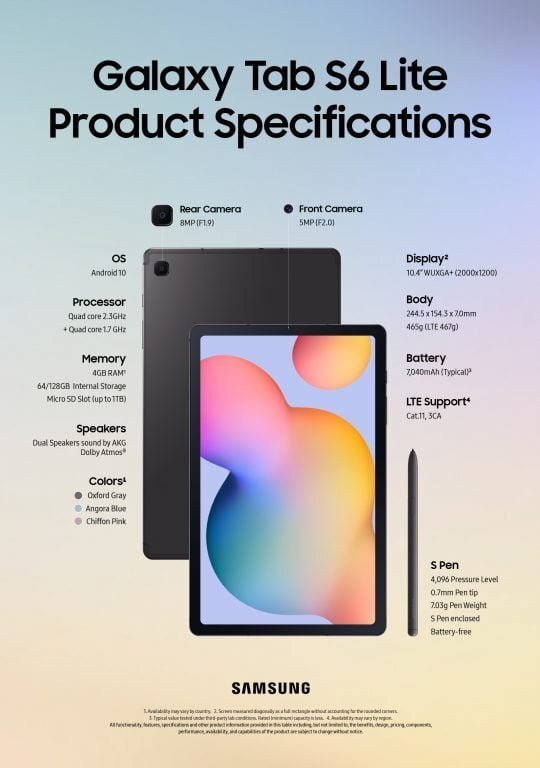 Tab S6 Lite Product Specifications