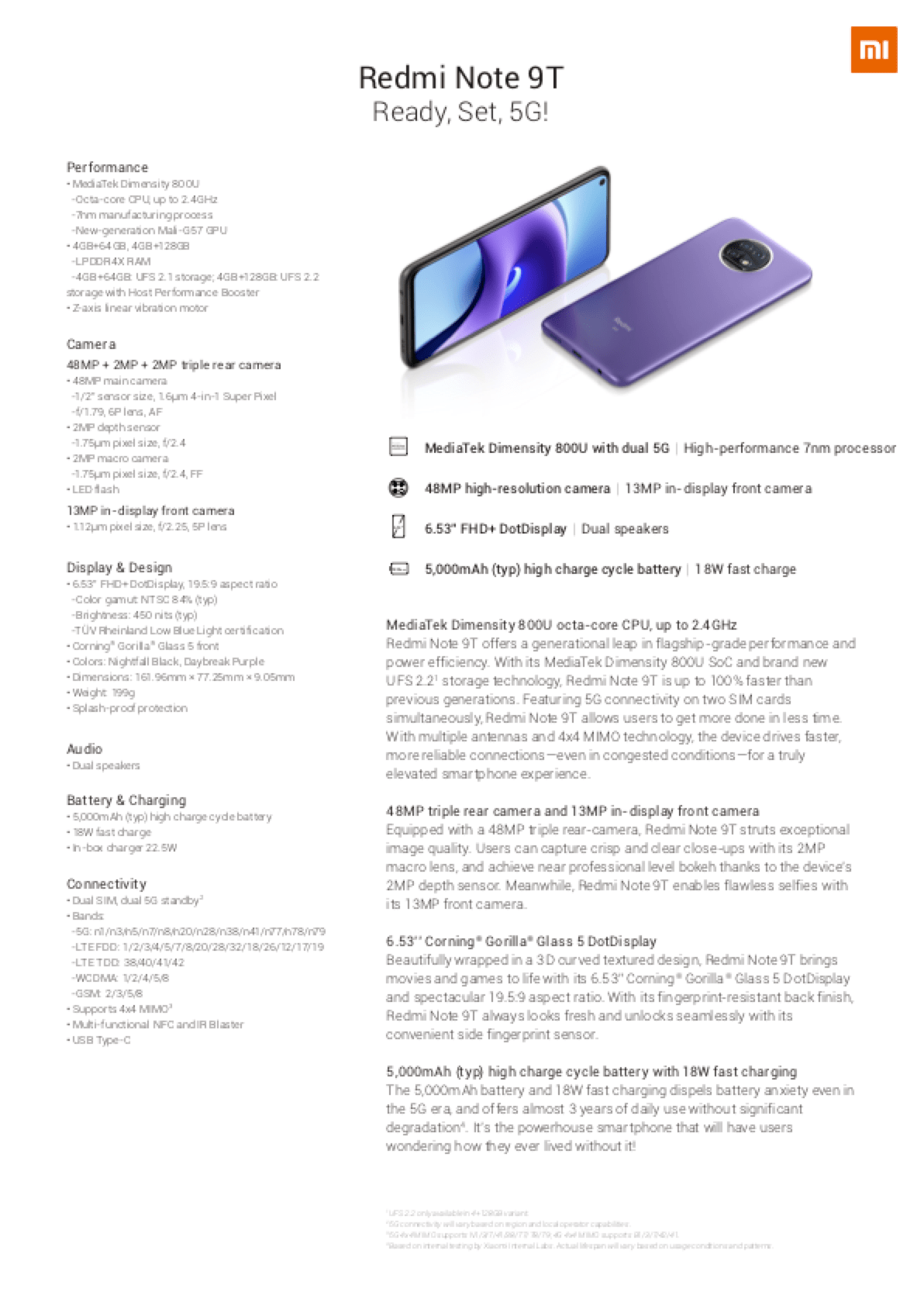 One Pager Redmi Note 9T