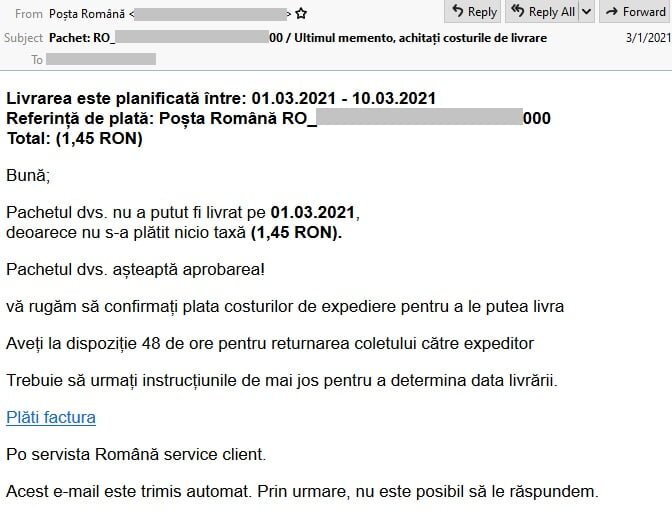 Phishing posta romana 1
