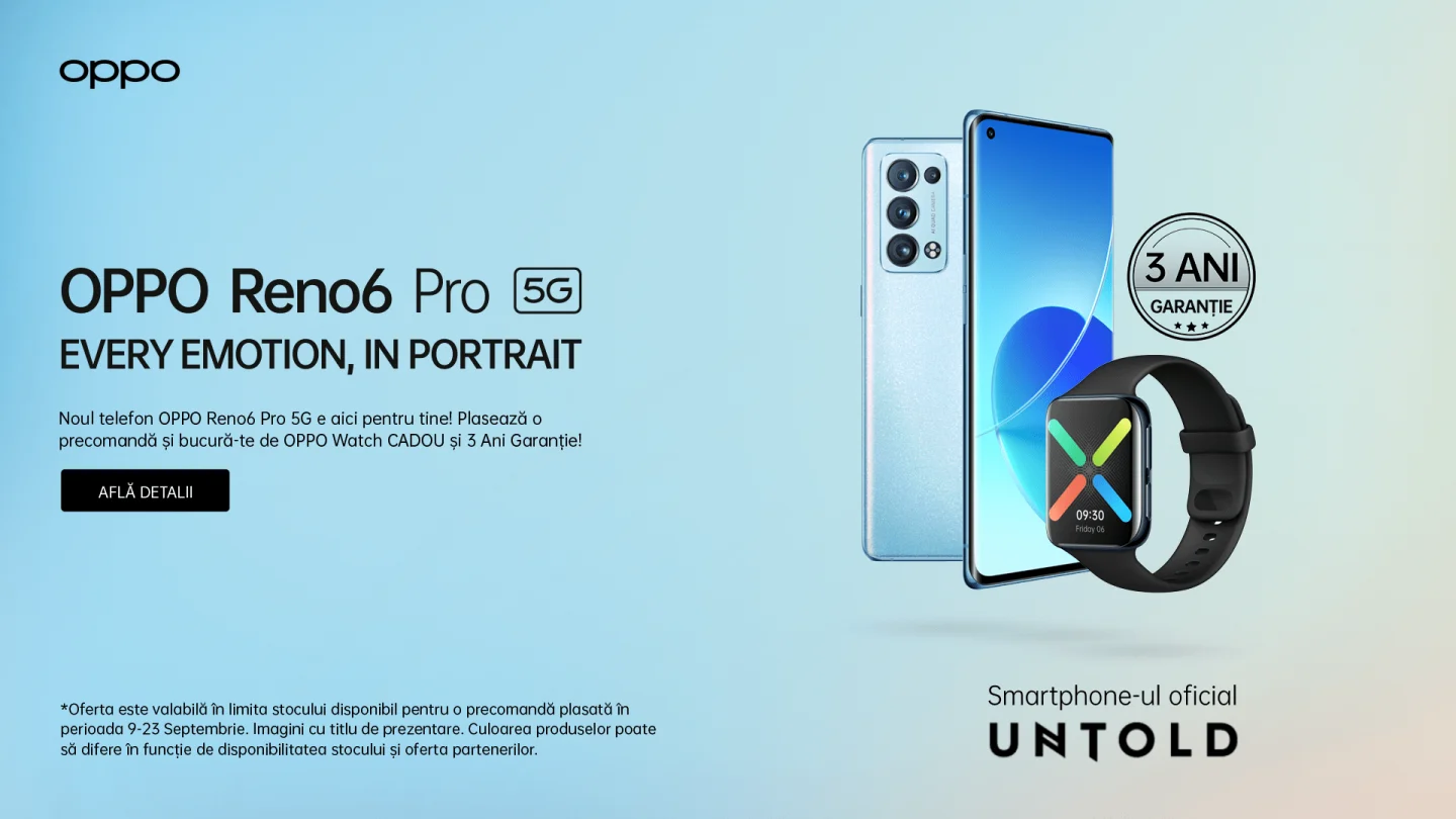 OPPO Reno6 Pro OPPO Reno6 Pro și Reno6, lansate în România. Specificații excelente, garanție de 3 ani!