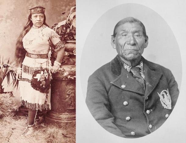 Peștera Lovelock — Imagine 3 Sarah Winnemucca, scriitoare, în stânga, și tatăl ei, șeful Poito Winnemucca al nativilor Paiute din Nevada.