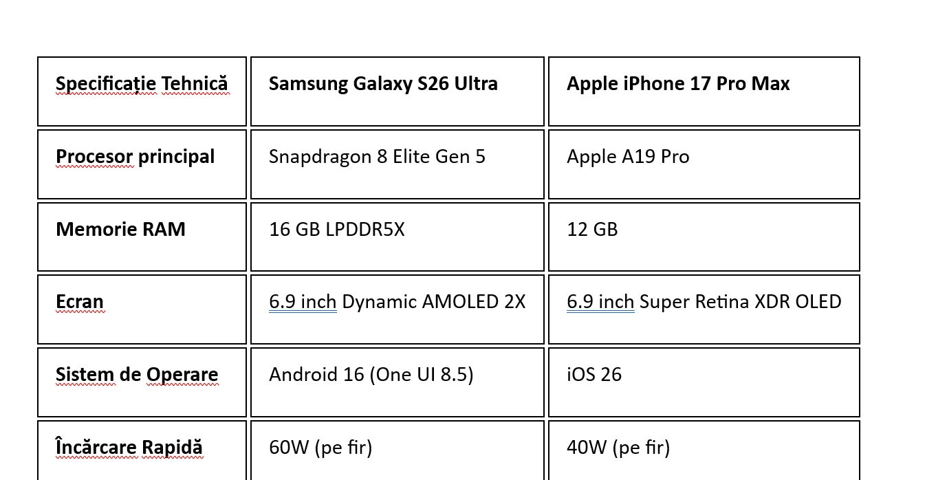 Samsung Galaxy S26 Ultra contra Apple iPhone 17 Pro Max