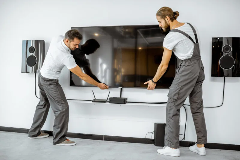 Workmen installing television at home 01 08 23 50 02 utc