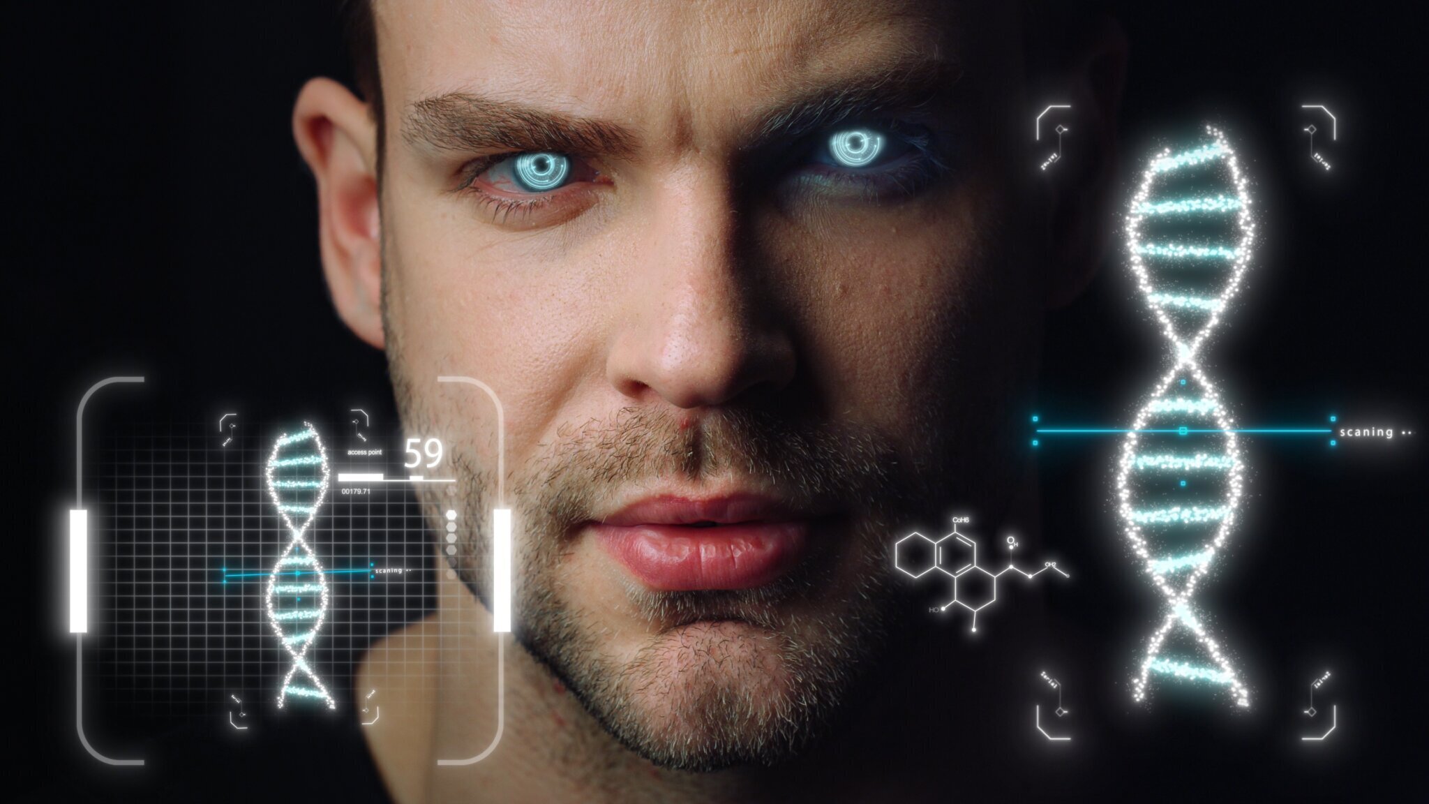 Man with glowing eyes and futuristic data 03 26 05 20 09 utc