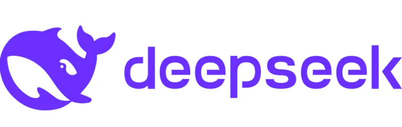 Sigla companiei chineze de inteligență artificială DeepSeek pe fundal alb