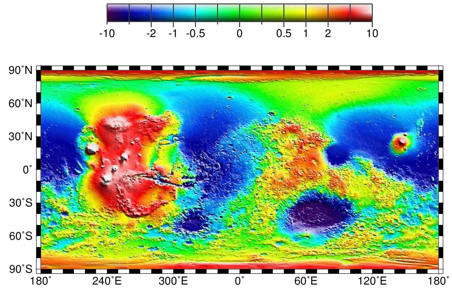 cratere pe Marte — Imagine 2 Hartă topografică a planetei Marte, contextul în care au apărut cratere pe Marte