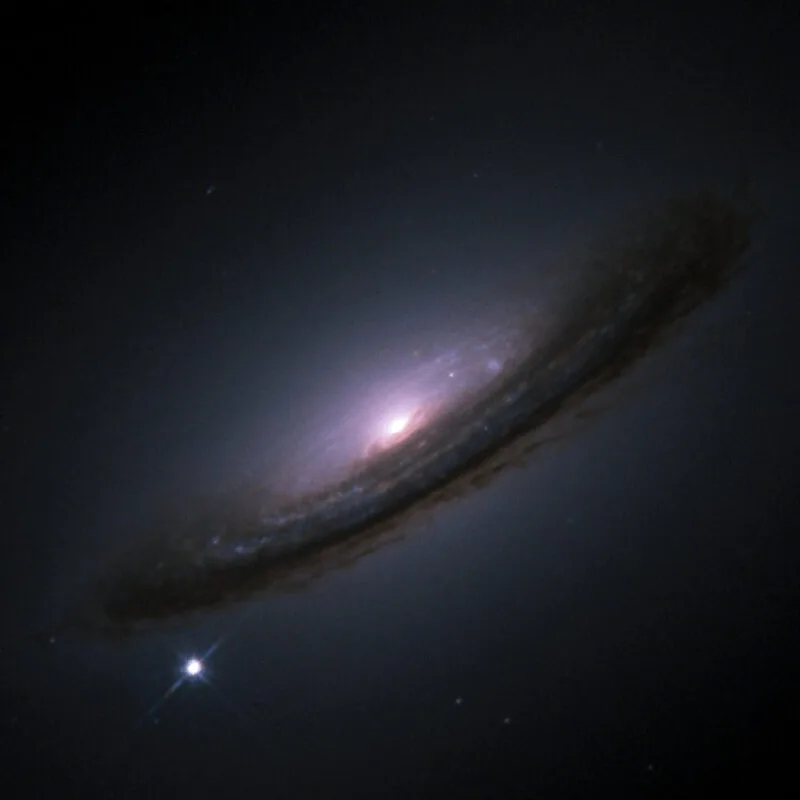 Punct luminos alb în partea de jos a unei galaxii lenticulare, marcând supernova SN 1994D