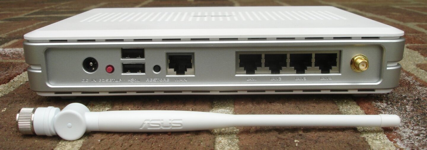 Panoul din spate al unui router, unde se află portul USB al routerului