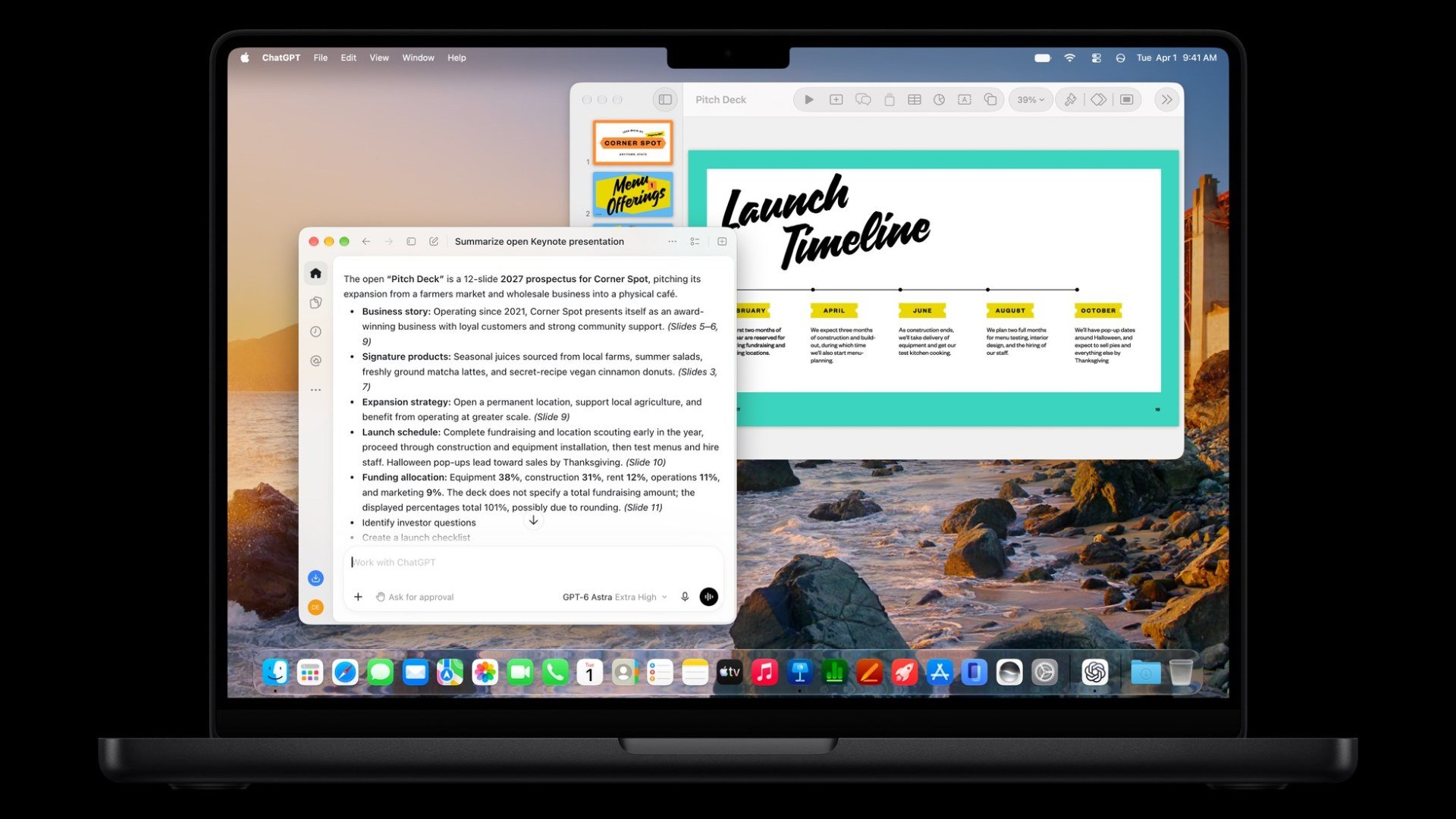 Pages și Keynote cu agenți AI: ChatGPT rezumă o prezentare Keynote pe MacBook Pro