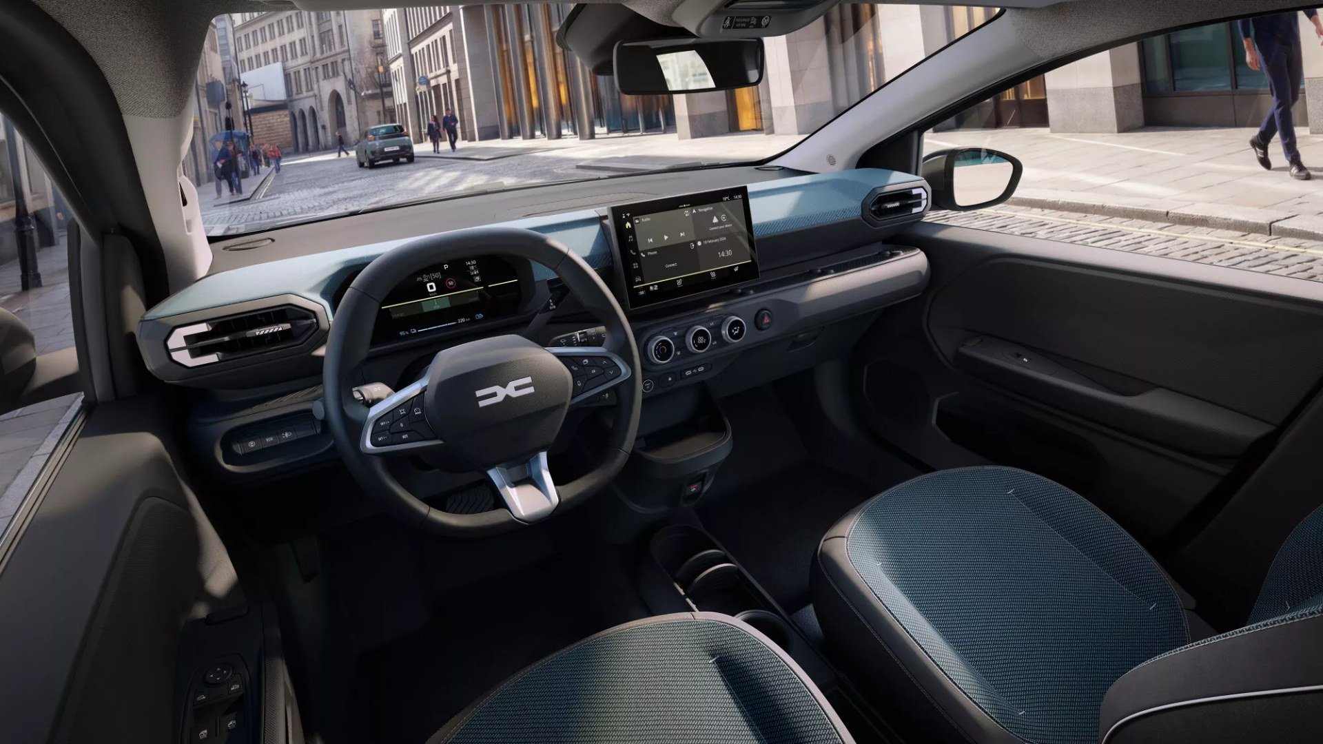 Bordul din noua Dacia Spring, cu ecran digital de 7 inchi și ecran central de 10,1 inchi