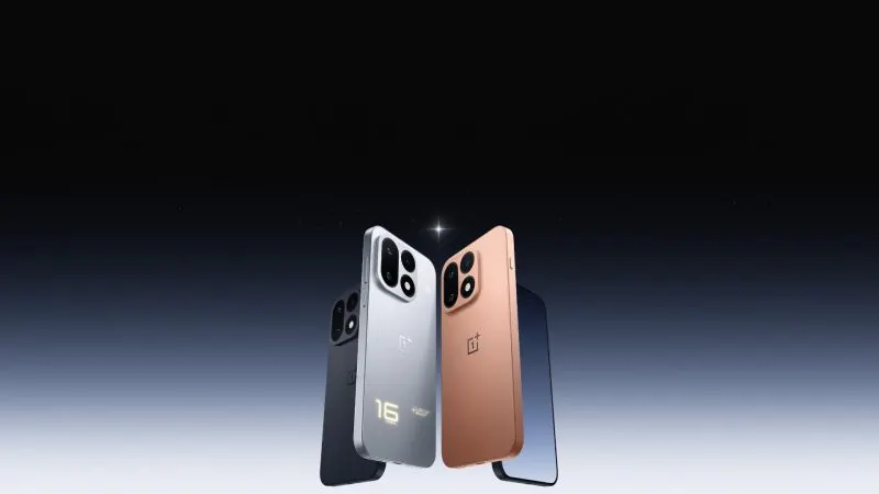 OnePlus 16 în trei culori, argintiu, cupru și negru, văzut din spate
