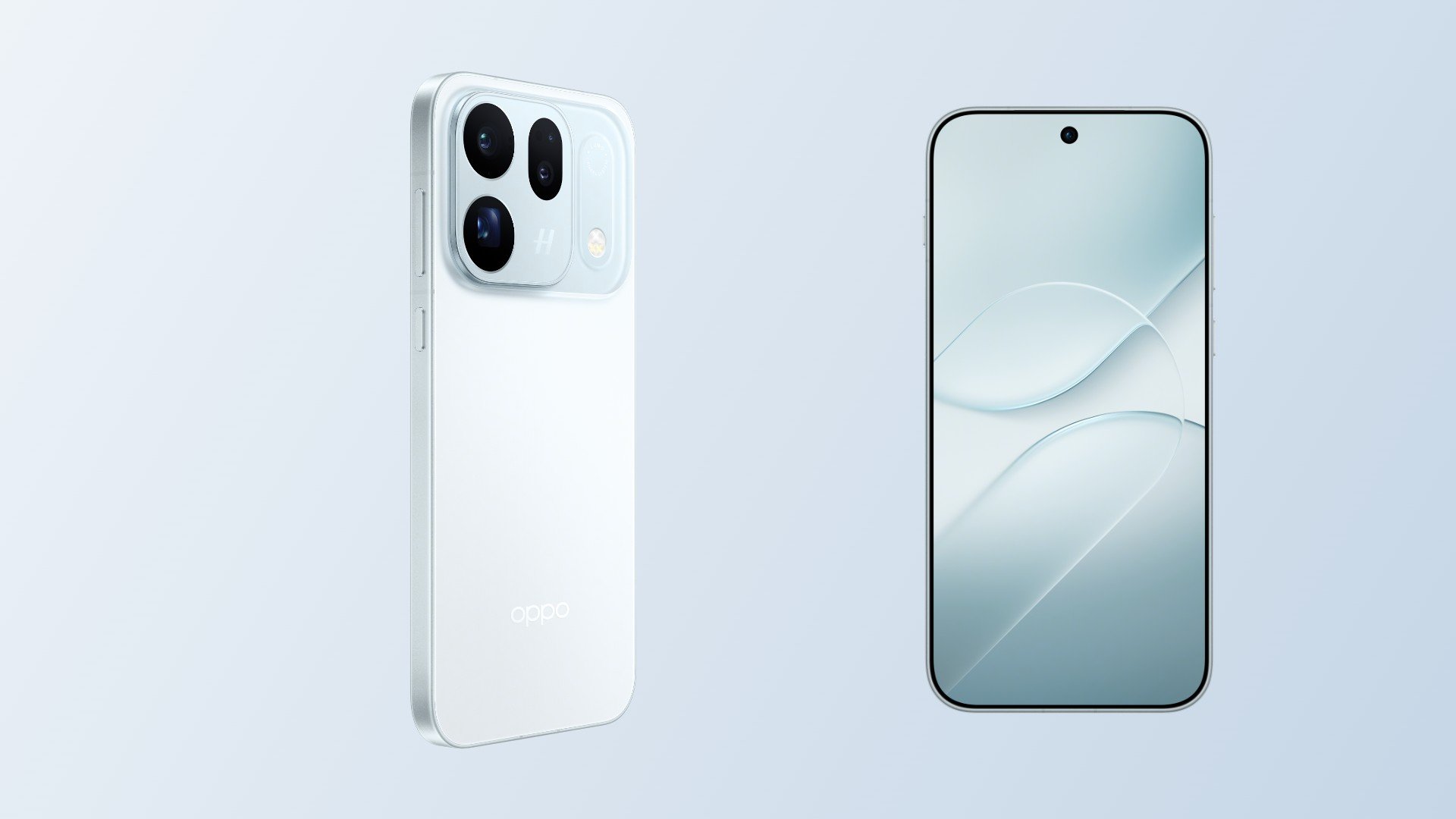OPPO Find X10 OPPO Find X10 în culoarea Glacier Blue, văzut din spate și din față